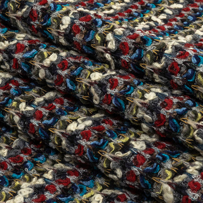 Italian Red, Blue and Sweet Corn Striped Boucle Blended Wool Sweater Knit Folded