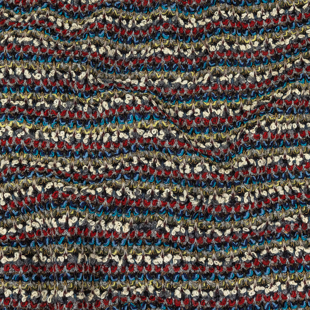 Italian Red, Blue and Sweet Corn Striped Boucle Blended Wool Sweater Knit