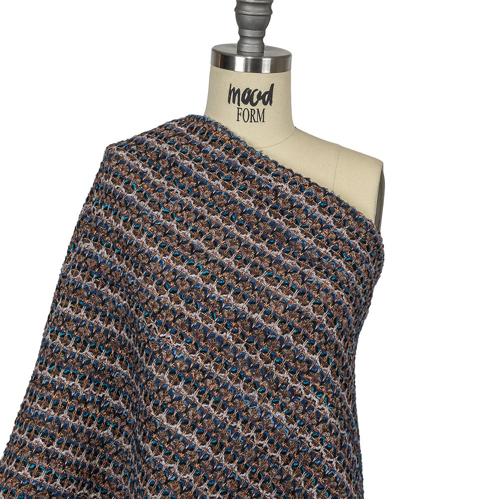 Teal, Gray and Taupe Striped Boucle Blended Wool Sweater Knit Drape