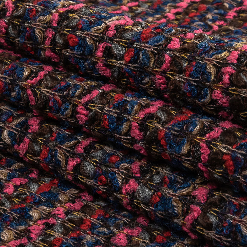 Italian Pink, Blue and Red Striped Boucle Blended Wool Sweater Knit Folded