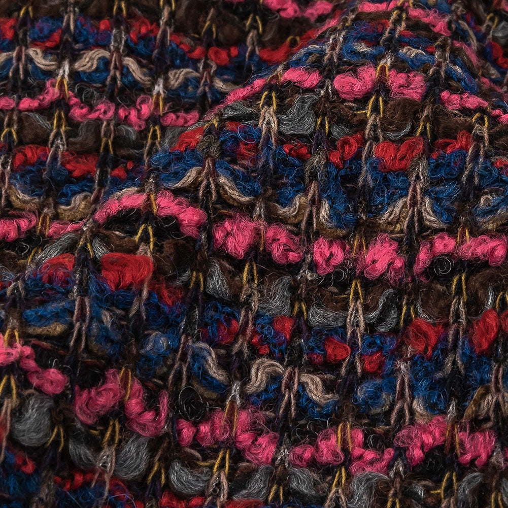 Italian Pink, Blue and Red Striped Boucle Blended Wool Sweater Knit Detail