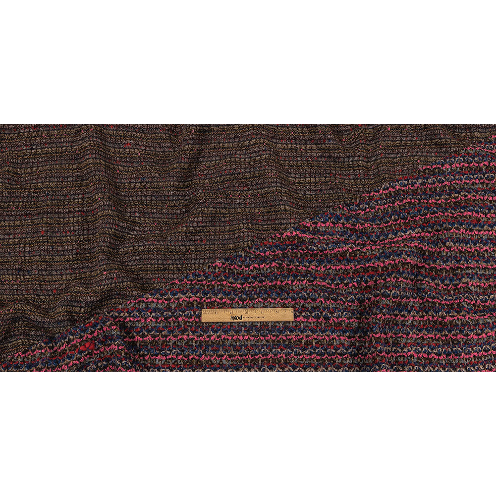 Italian Pink, Blue and Red Striped Boucle Blended Wool Sweater Knit Full