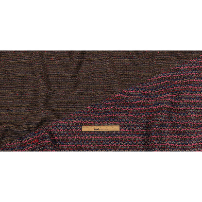Italian Pink, Blue and Red Striped Boucle Blended Wool Sweater Knit Full