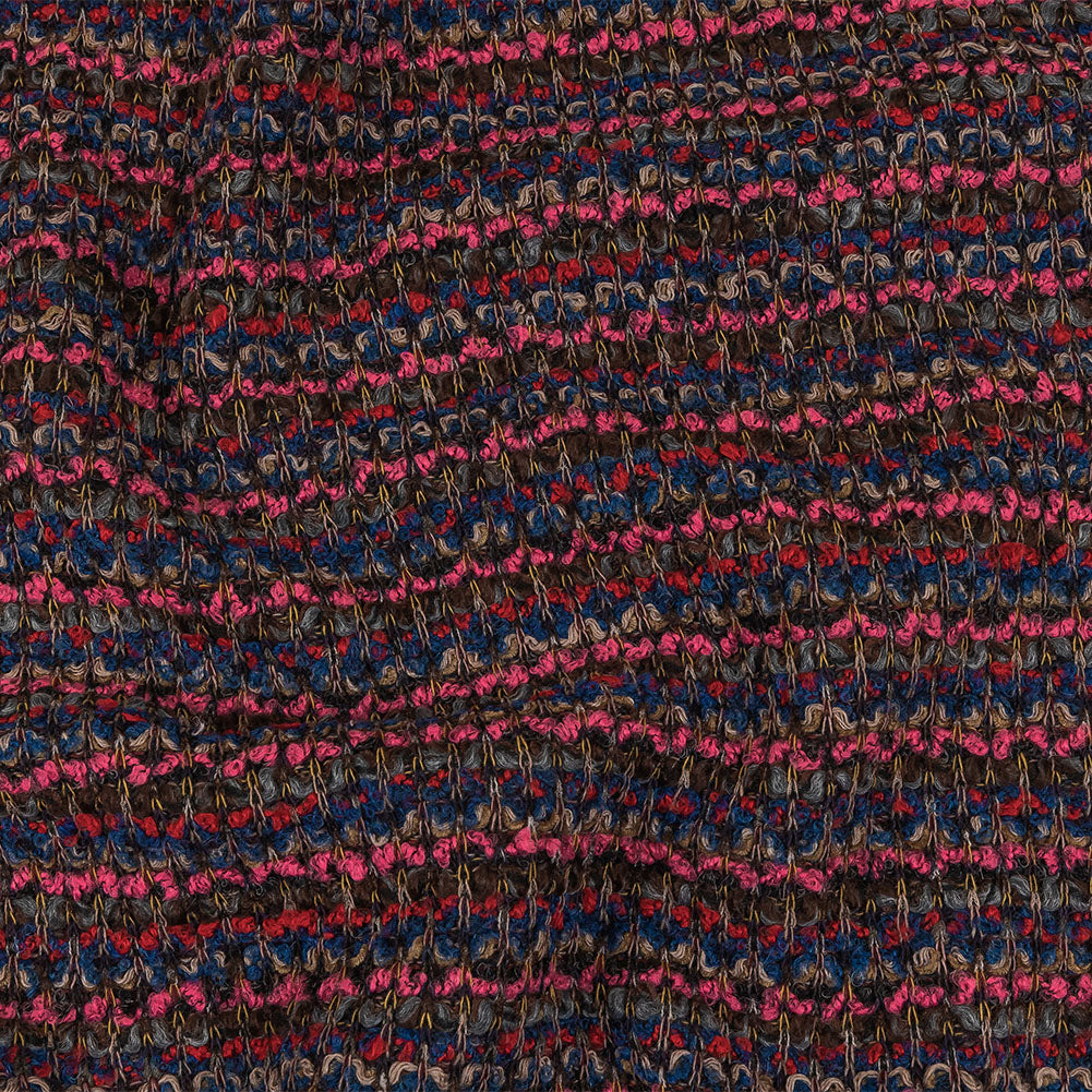 Italian Pink, Blue and Red Striped Boucle Blended Wool Sweater Knit