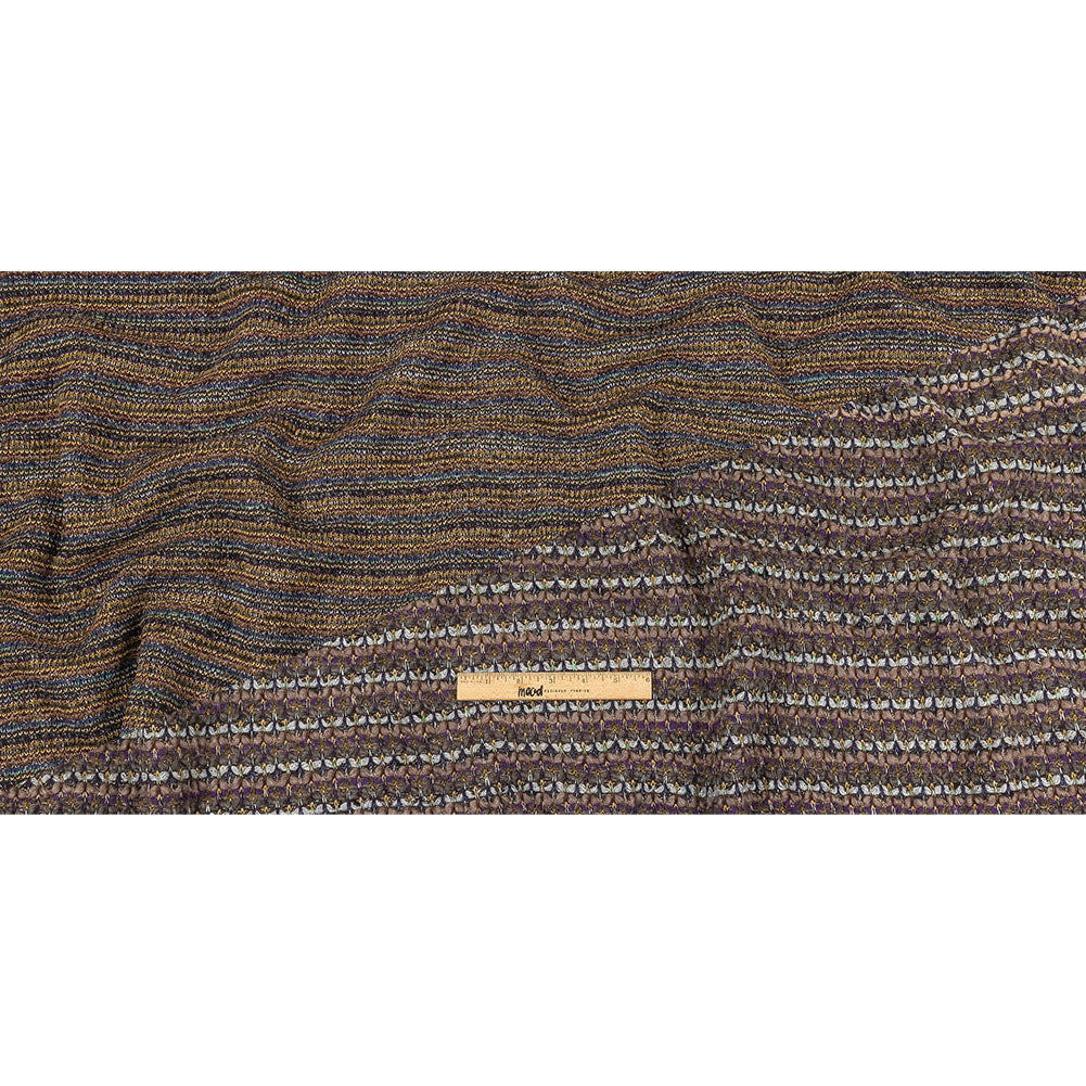 Warm Gray, Grape and Metallic Silver Striped Chunky Blended Wool Sweater Knit Full