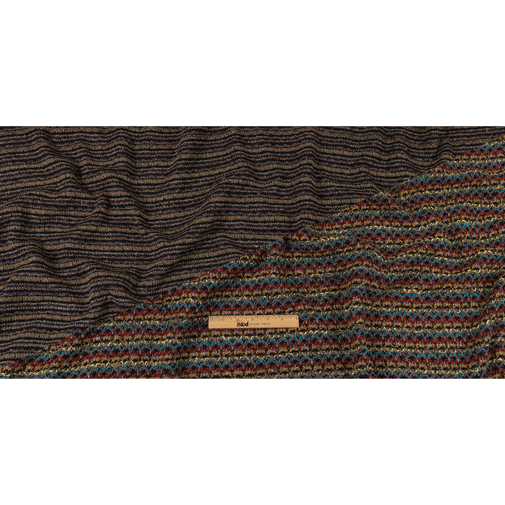 Italian Taupe and Multicolor Chenille and Boucle Striped Blended Wool Sweater Knit Full