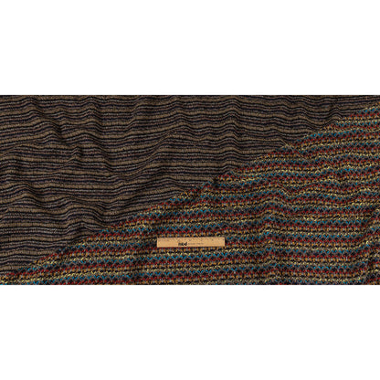 Italian Taupe and Multicolor Chenille and Boucle Striped Blended Wool Sweater Knit Full