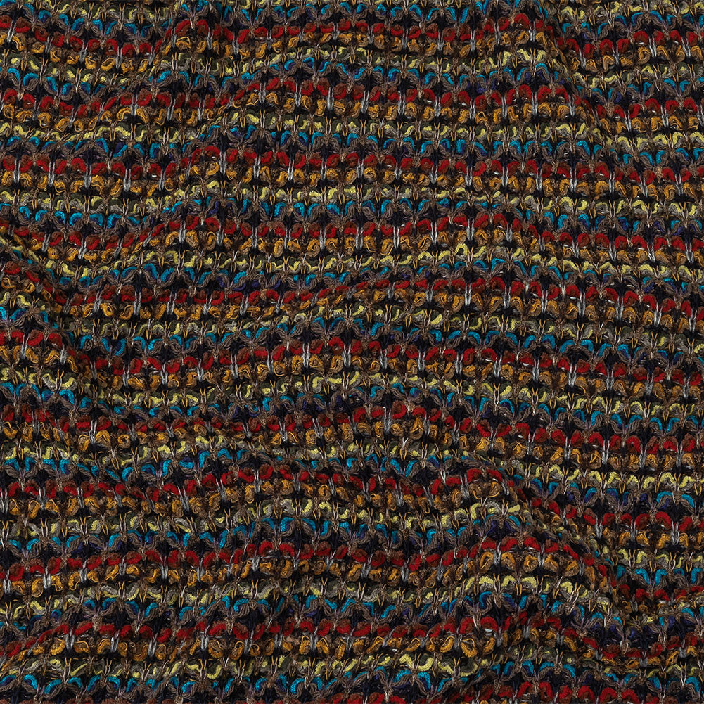 Italian Taupe and Multicolor Chenille and Boucle Striped Blended Wool Sweater Knit