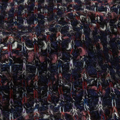 Italian Maritime Blue, Dusty Rose, and Red Striated Boucle Blended Wool Sweater Knit Detail