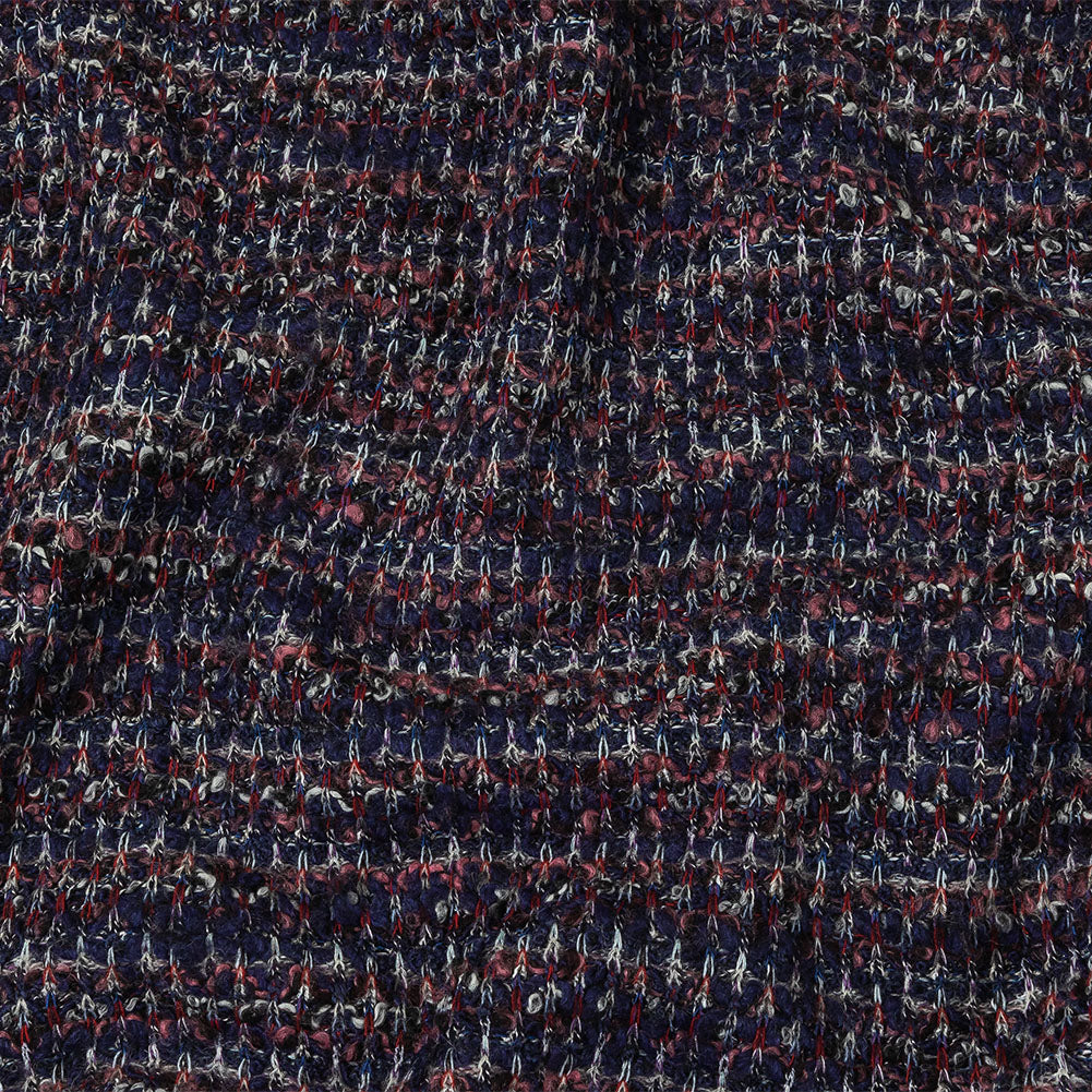 Italian Maritime Blue, Dusty Rose, and Red Striated Boucle Blended Wool Sweater Knit
