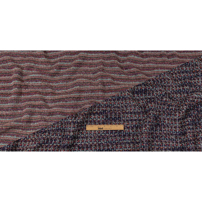 Italian Navy, Red and Orange Striped Boucle Blended Wool Sweater Knit Full