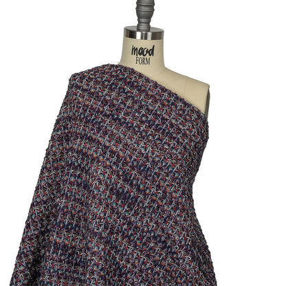 Italian Navy, Red and Orange Striped Boucle Blended Wool Sweater Knit Drape