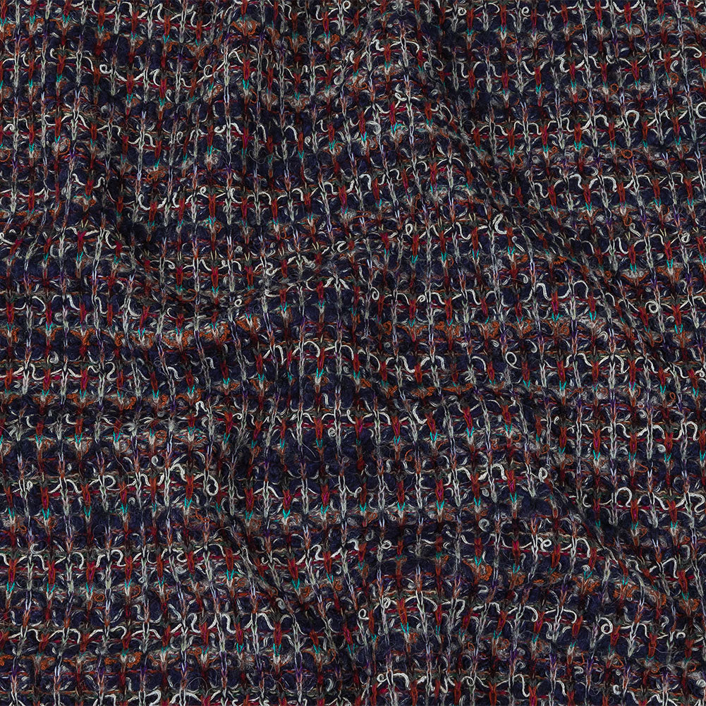 Italian Navy, Red and Orange Striped Boucle Blended Wool Sweater Knit