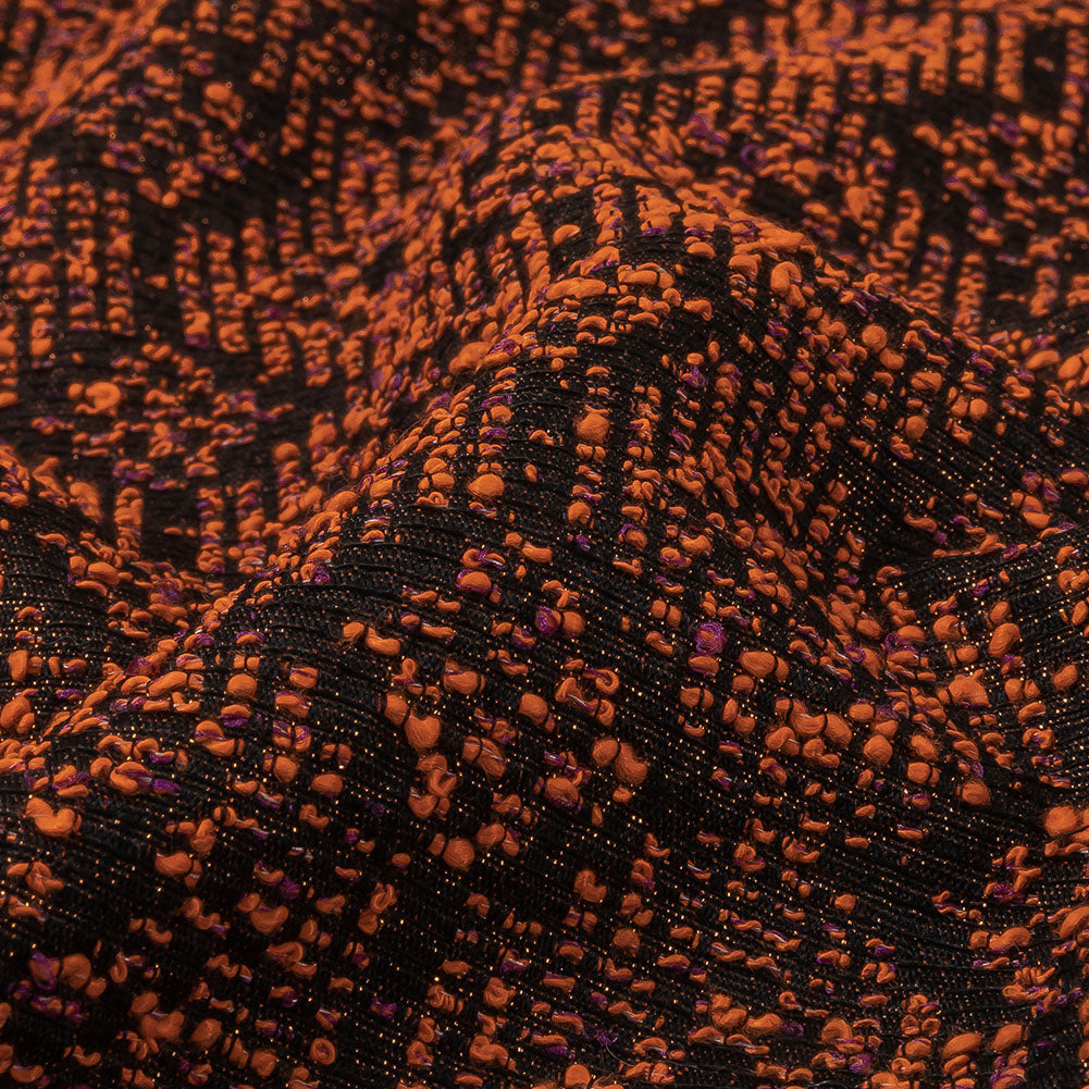 Metallic Gold, Shocking Orange and Black Diamonds Polyester Boucled Jacquard Detail