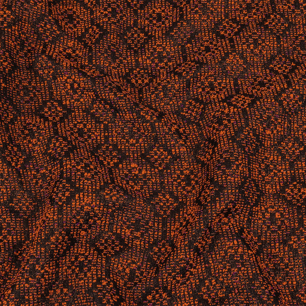 Metallic Gold, Shocking Orange and Black Diamonds Polyester Boucled Jacquard