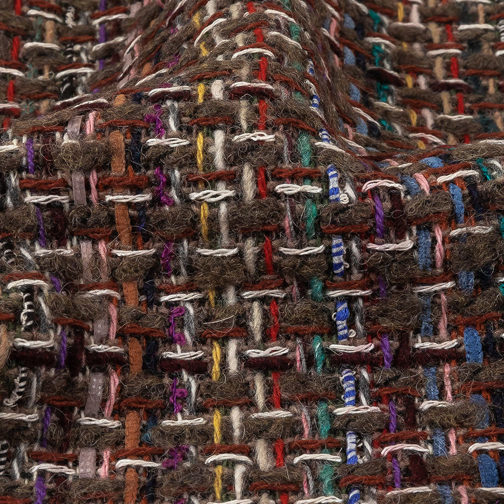 Italian Taupe, Burgundy and Multicolor Tweedy Plaid Blended Wool Woven Detail