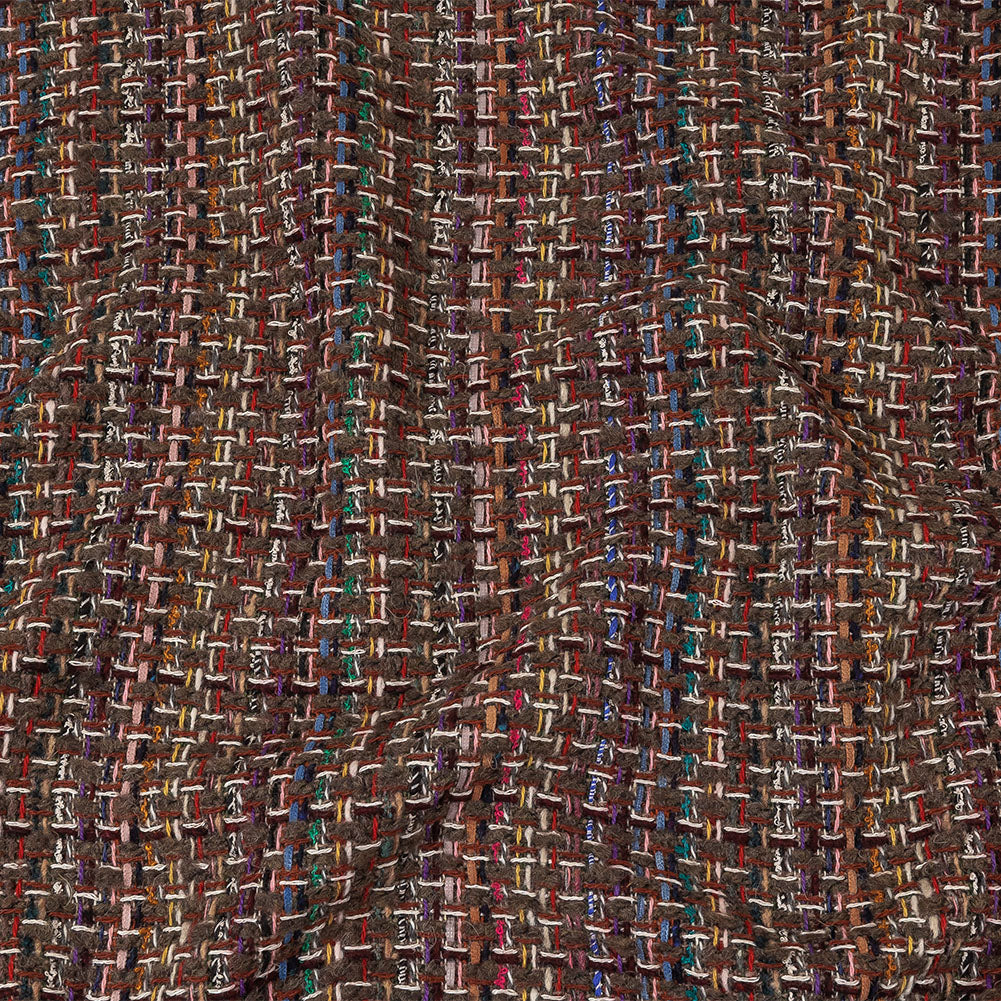 Italian Taupe, Burgundy and Multicolor Tweedy Plaid Blended Wool Woven