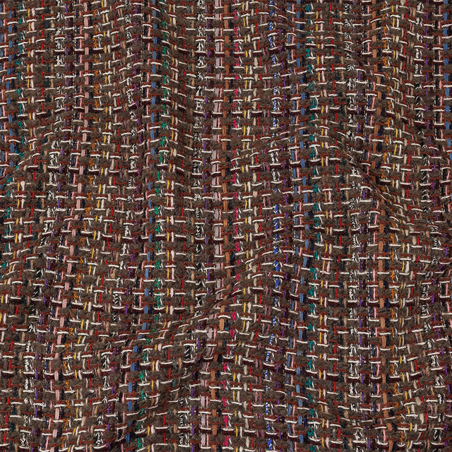 Italian Taupe, Burgundy and Multicolor Tweedy Plaid Blended Wool Woven