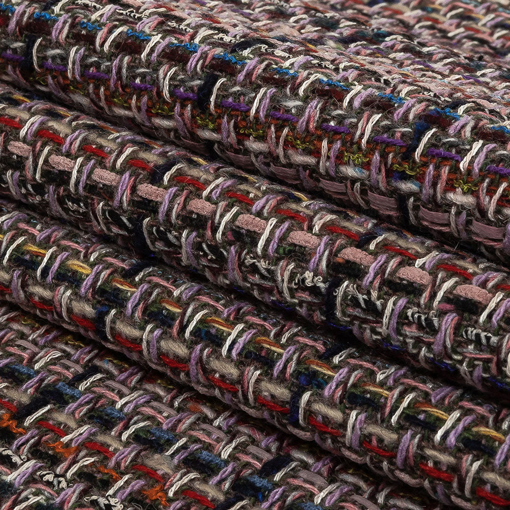 Italian Lilac, Gray and Multicolor Tweedy Plaid Blended Wool Woven Folded