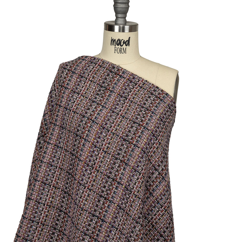 Italian Lilac, Gray and Multicolor Tweedy Plaid Blended Wool Woven Drape