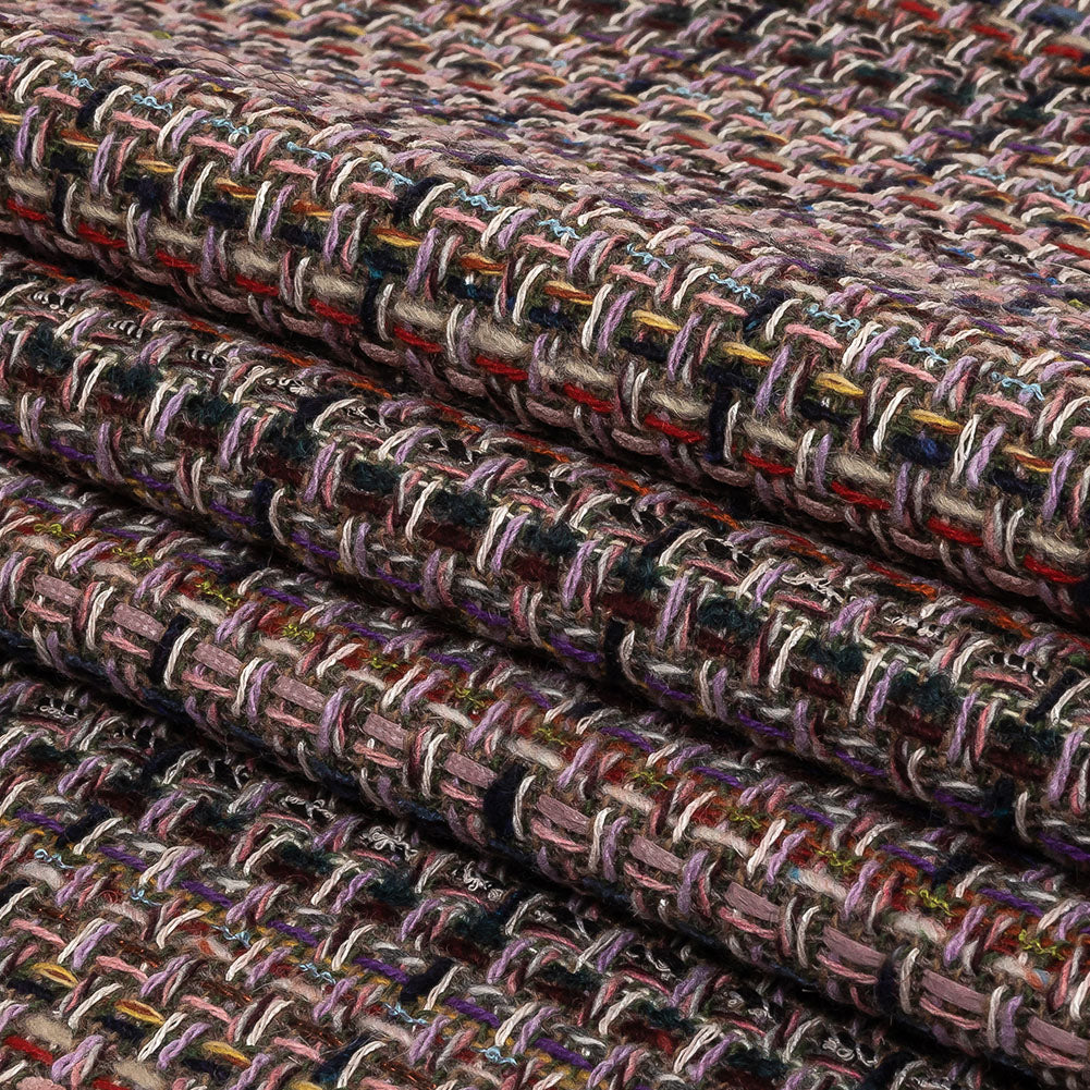 Italian Olive, Lilac and Multicolor Tweedy Plaid Blended Wool Woven Folded