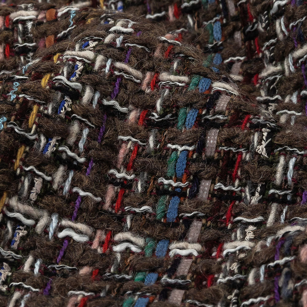 Black Coffee, Cream and Multicolor Tweedy Plaid Blended Wool Woven Detail