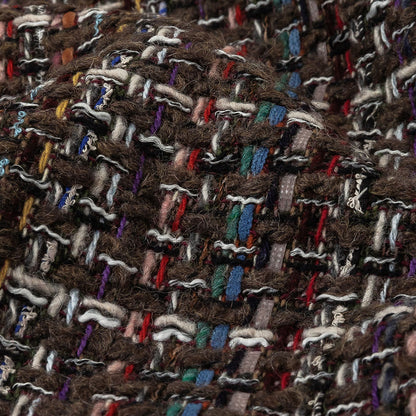 Black Coffee, Cream and Multicolor Tweedy Plaid Blended Wool Woven Detail
