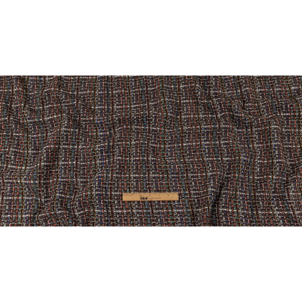 Black Coffee, Cream and Multicolor Tweedy Plaid Blended Wool Woven Full