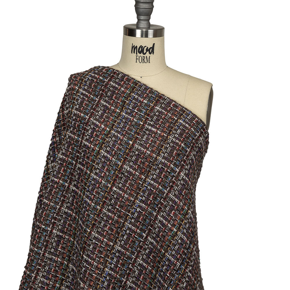 Black Coffee, Cream and Multicolor Tweedy Plaid Blended Wool Woven Drape