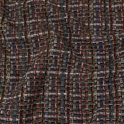Black Coffee, Cream and Multicolor Tweedy Plaid Blended Wool Woven