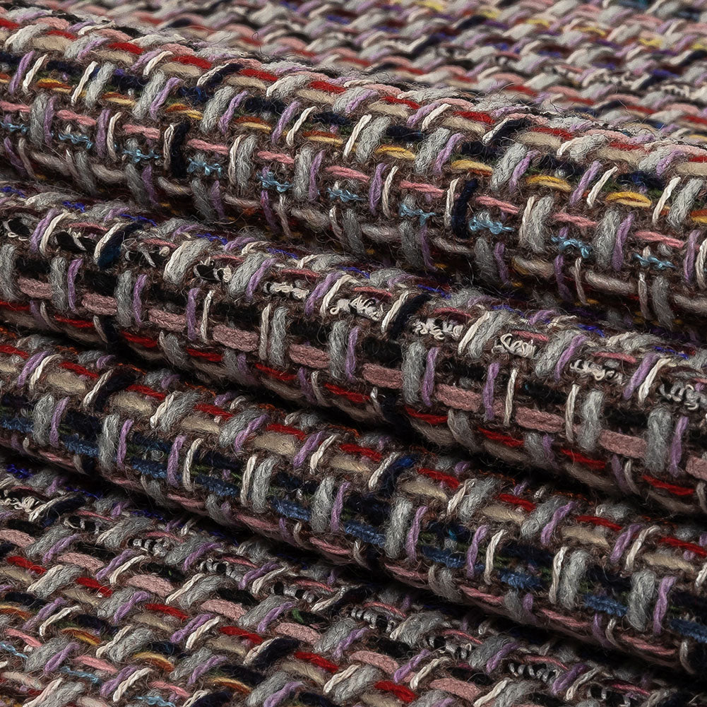 Gray, Navy and Multicolor Tweedy Plaid Blended Wool Woven Folded