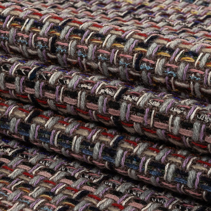 Gray, Navy and Multicolor Tweedy Plaid Blended Wool Woven Folded