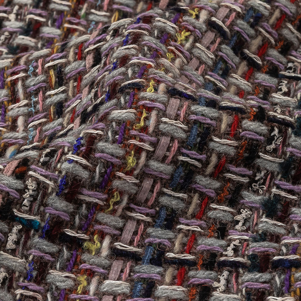 Gray, Navy and Multicolor Tweedy Plaid Blended Wool Woven Detail