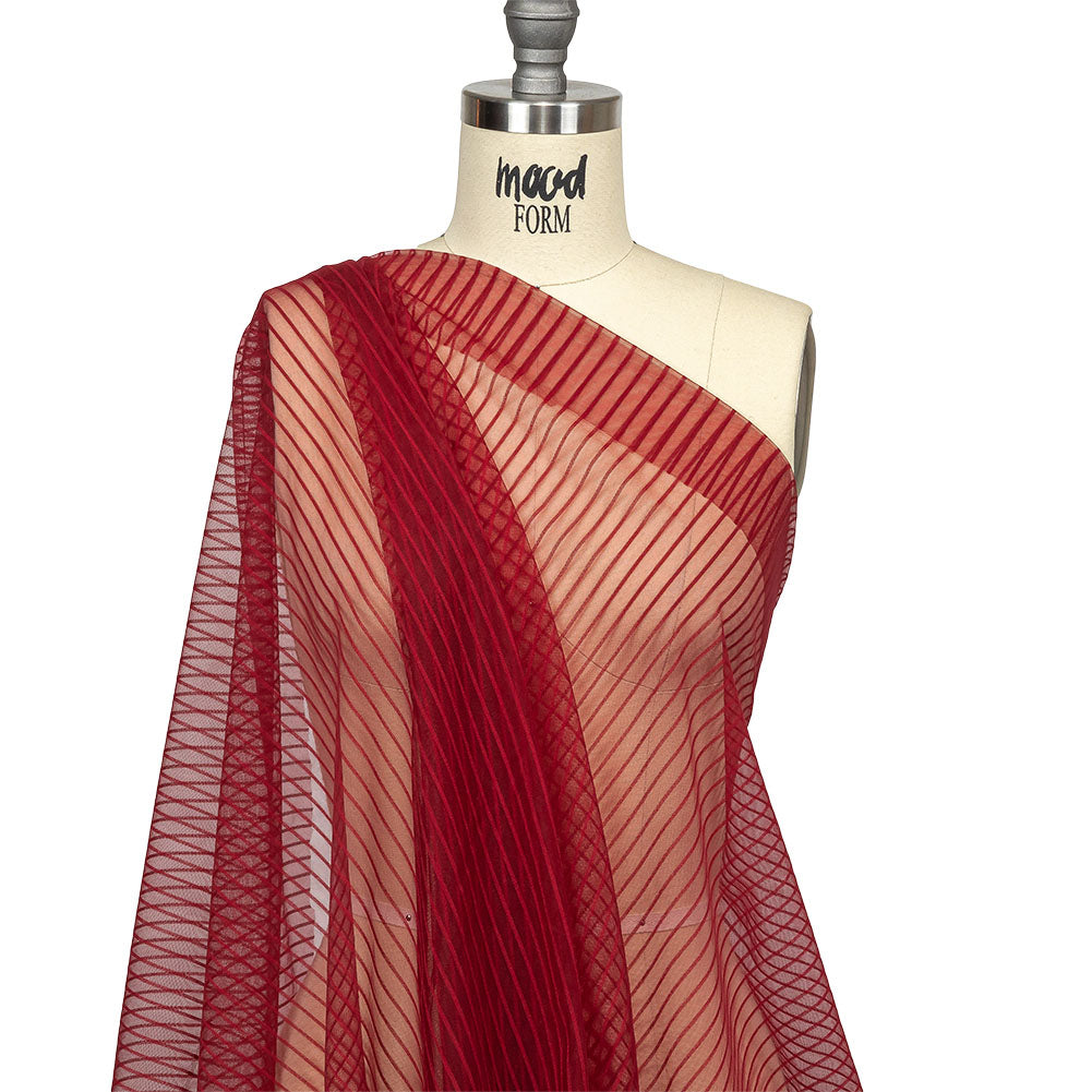 Embroidery Striped Tulle - Wine - Elsinore Collection