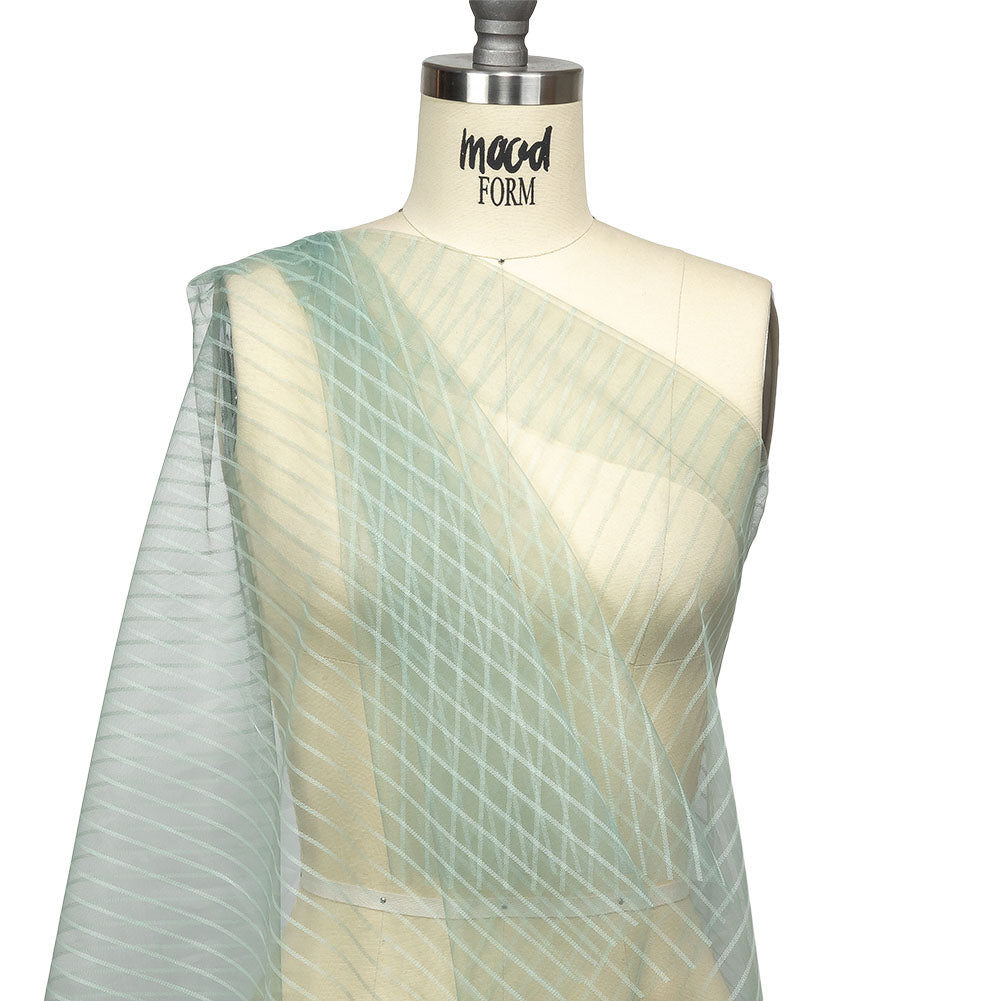 Embroidery Striped Tulle - Gray Green - Elsinore Collection - Drape