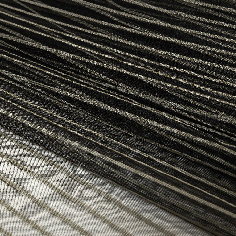 Embroidery Striped Tulle - Black and Gray - Elsinore Collection - Folded
