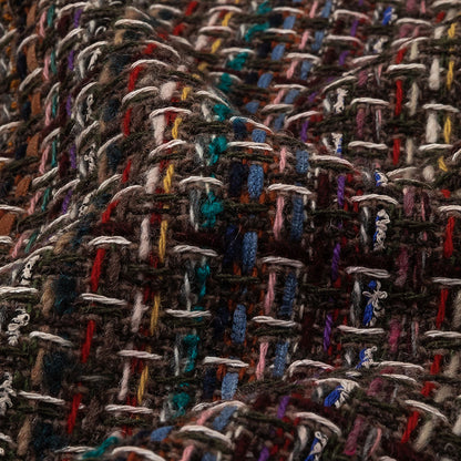 Italian Gray Brown, Burgundy and Multicolor Tweedy Plaid Blended Wool Woven Detail