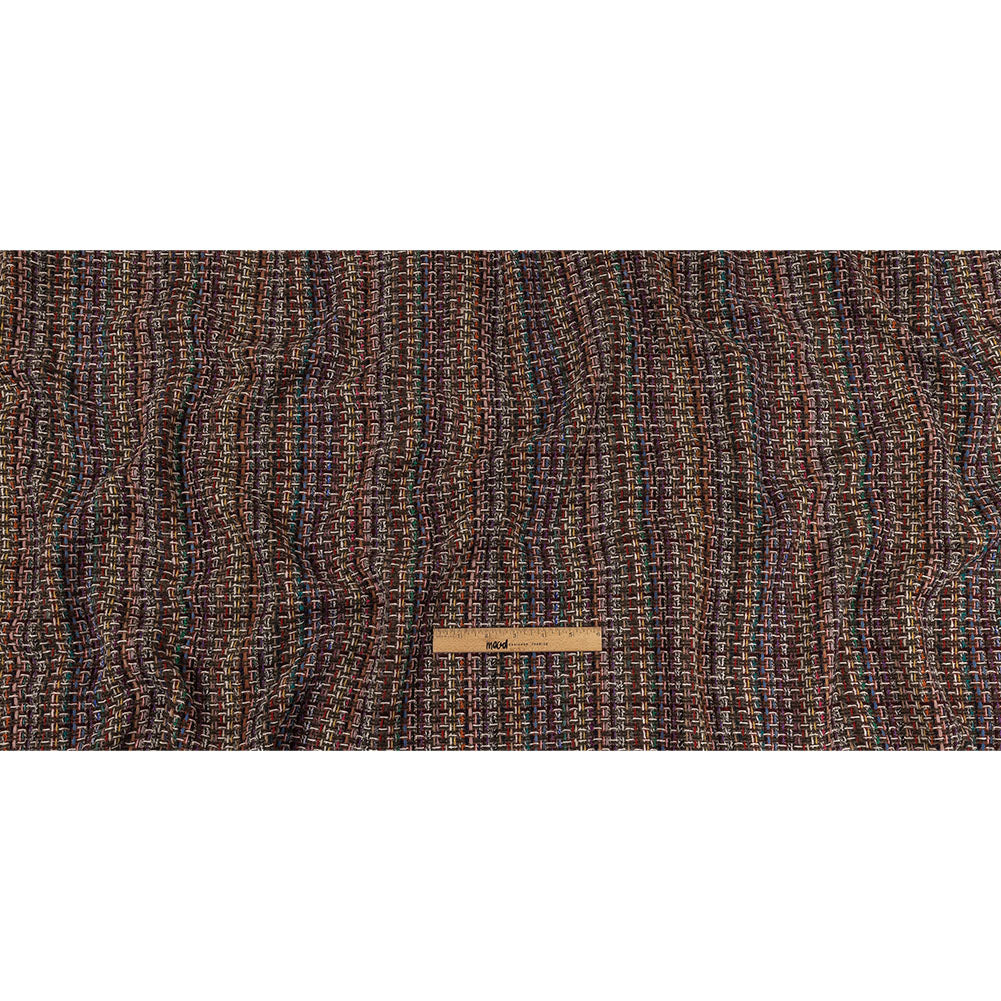 Italian Gray Brown, Burgundy and Multicolor Tweedy Plaid Blended Wool Woven Full