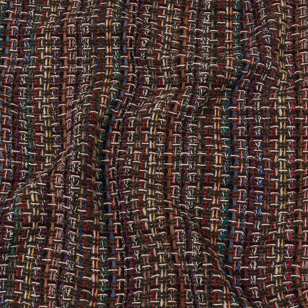 Italian Gray Brown, Burgundy and Multicolor Tweedy Plaid Blended Wool Woven
