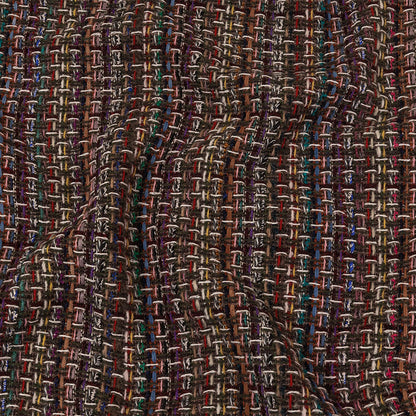Italian Gray Brown, Burgundy and Multicolor Tweedy Plaid Blended Wool Woven