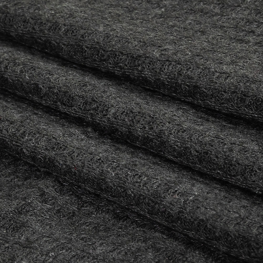Charcoal Heathered Polyester Waffle Sweater Knit Folded