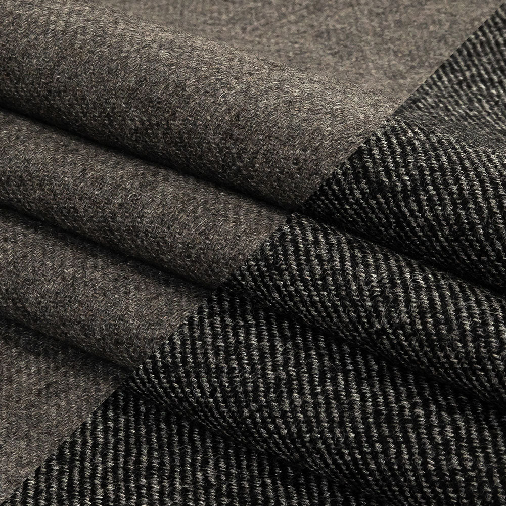 Black and Gray Diagonal Stripes Blended Wool Twill Double Cloth Coating Folded