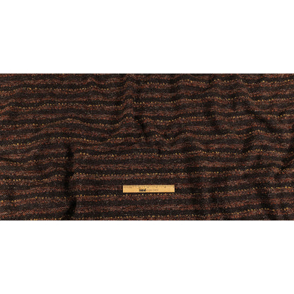 Brown, Black and Orange Boucle Stripes Blended Wool Twill Coating Full