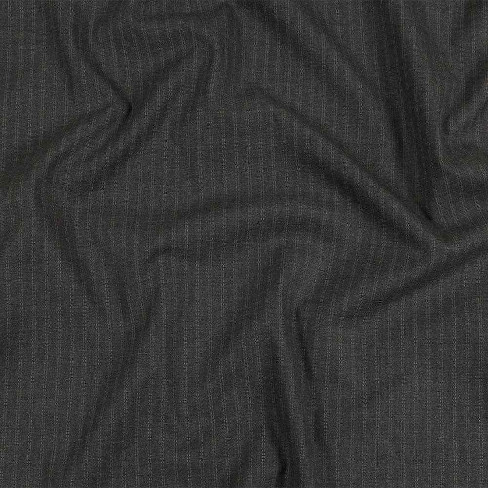 Gray and Beige Pinstriped Cotton and Polyester Suiting