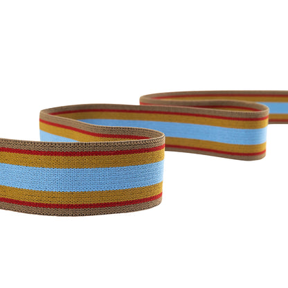 Blue, Cumin and Red Striped Elastic Trim - 1.25"