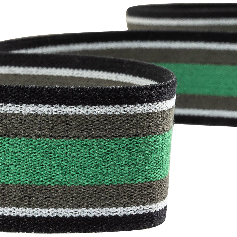 Green, Gray and Black Striped Elastic Trim - 1.25" Detail