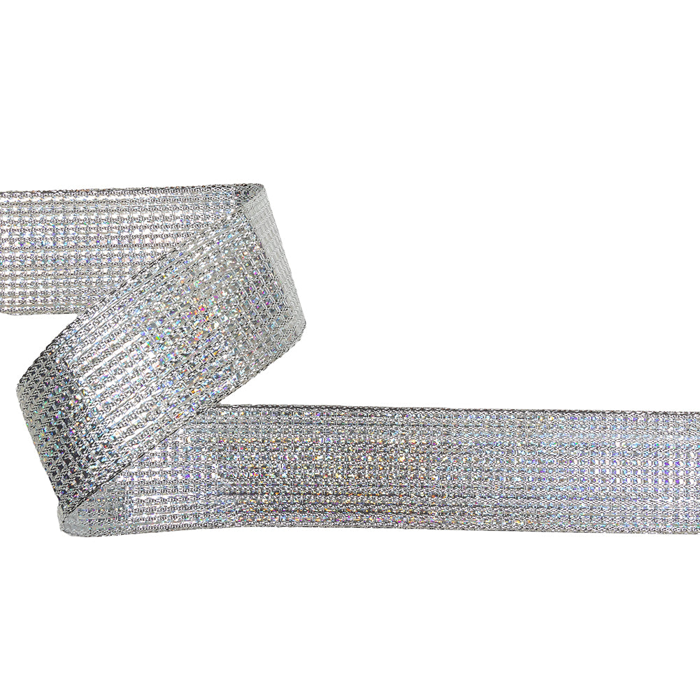 Metallic Silver Iridescent Wire Edged Ribbon - 1.5"