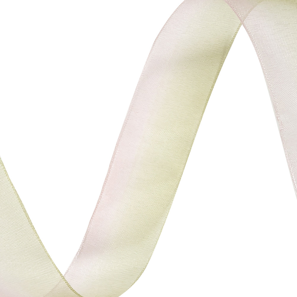 Sheer Green and Pink Ombre Ribbon - 0.875" - Detail