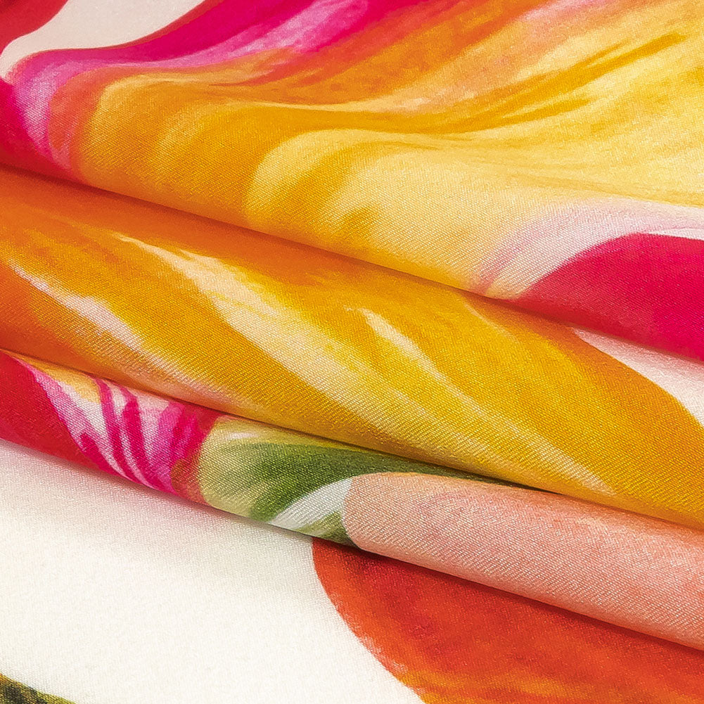 Mood Exclusive Italian Magenta, Orange and Green Lilies Silk Charmeuse - Folded