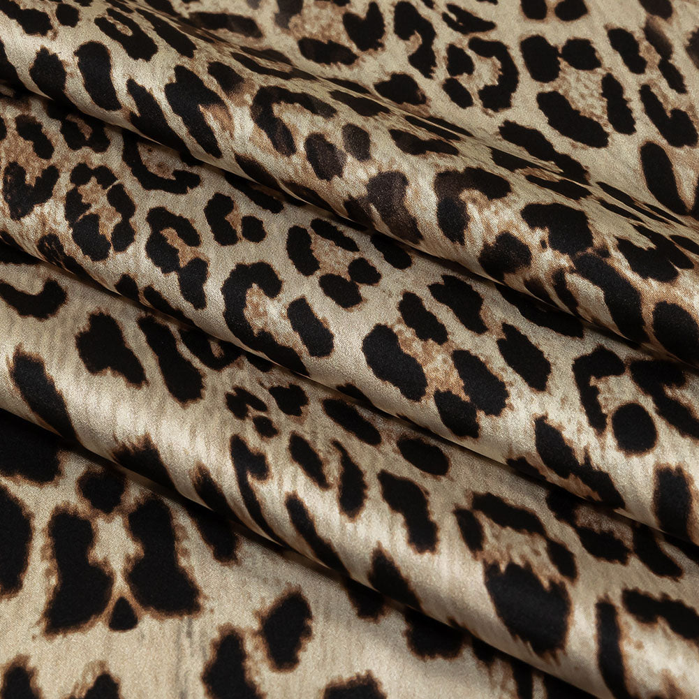 Mood Exclusive Italian Frosted Almond and Brown Leopard Silk Charmeuse Panel